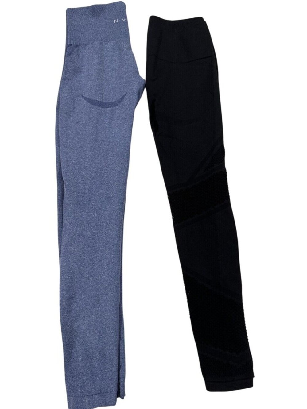 2-Pack Leggings: NVGTN Heather Blue & Black Mesh-Detail Stretchy Size 0